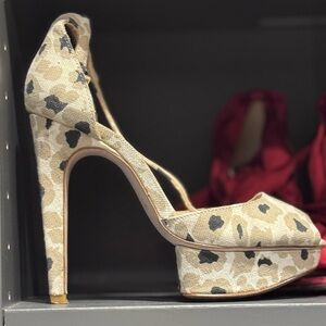 Zara Beige and Black Leopard Print Heels